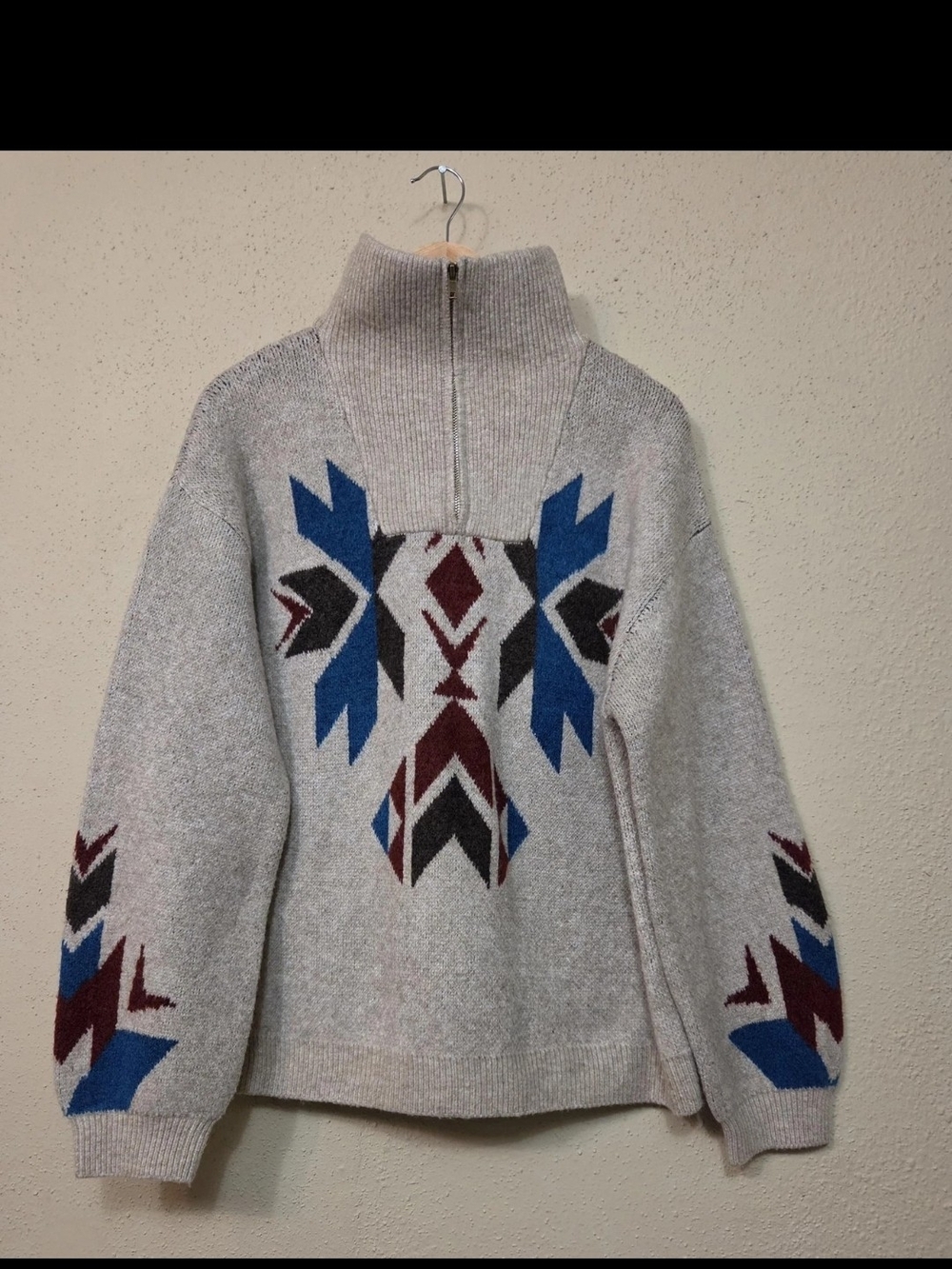 Ariat Cream Quarter-Zip Sweater Womens Medium Aztec Pattern